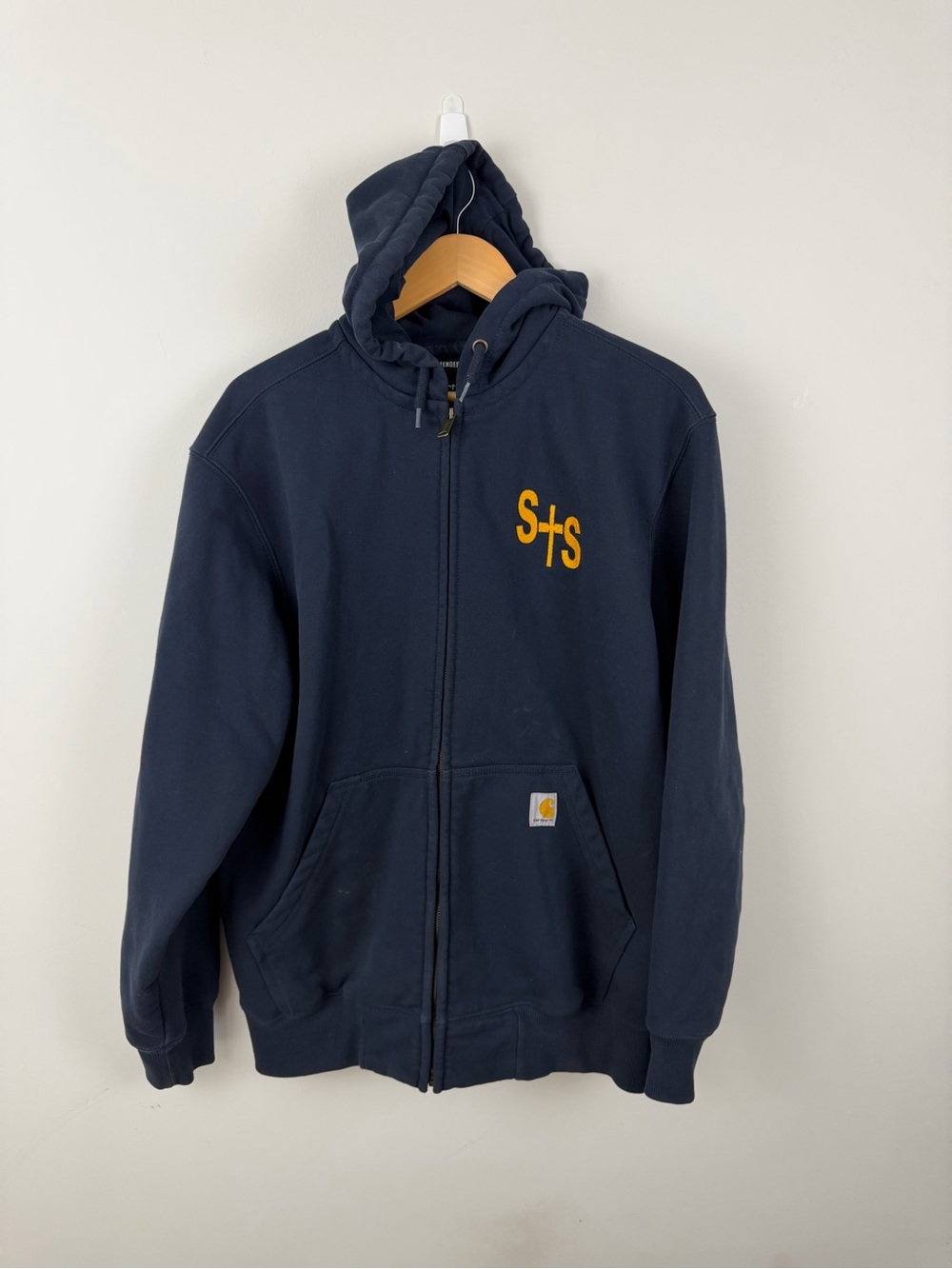 Carhartt Navy Zip-Up Hoodie with Gold S+S Chest Logo